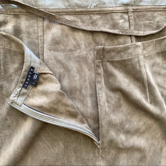 SOLD! THEORY 🥑 Olive Green Suede Apron Midi Dress - Picture 6 of 6